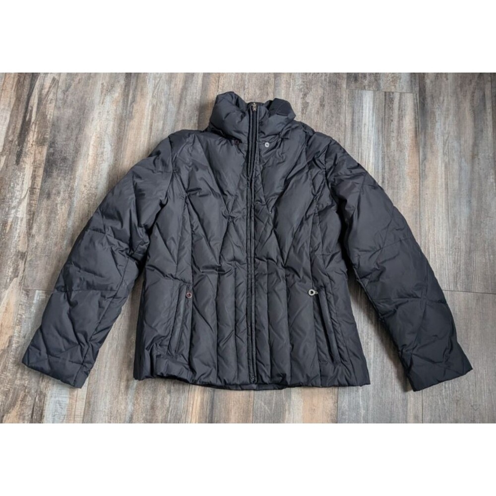 Nine West Puffer Jacket Womens L Black Down Cluster Insulated Mock Neck Winter